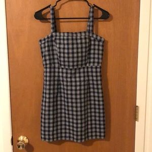 White and navy plaid mini dress